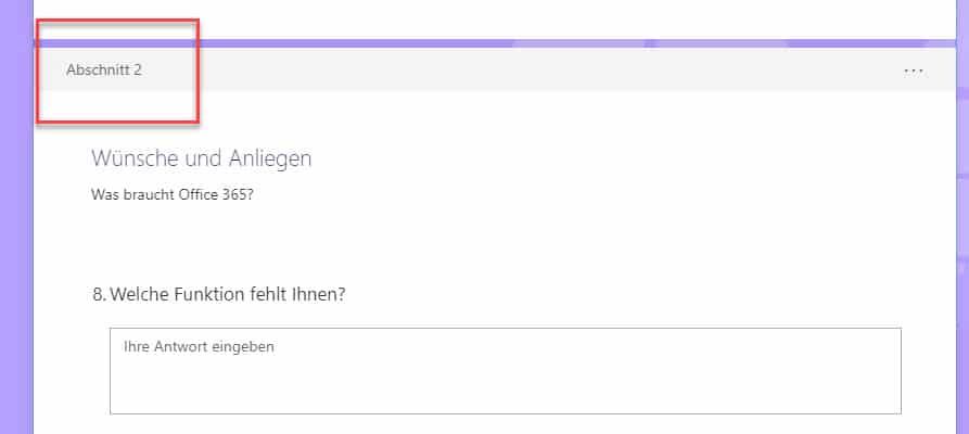 Abschnitt Microsoft Forms