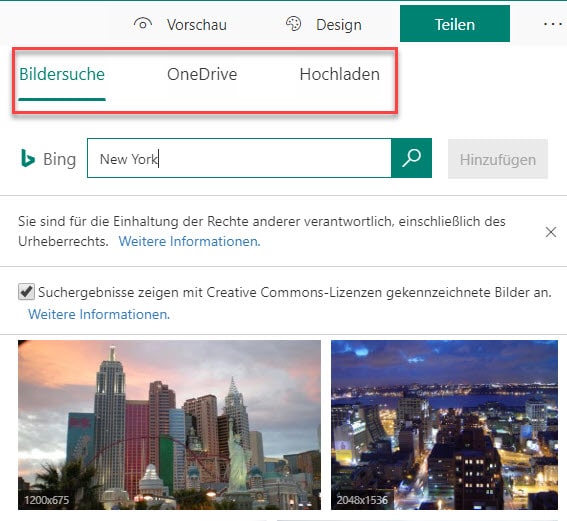 Bildersuche in Microsoft Forms