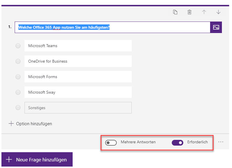 Erforderliche Antwort Microsoft Forms