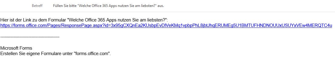 Versand eines Formulars von Microsoft Forms mit einer Mail