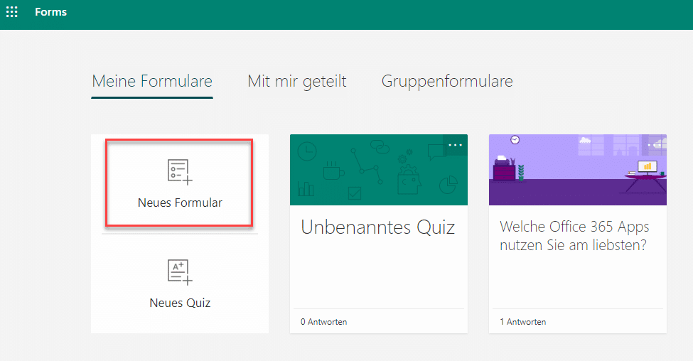 Microsoft Forms Neues Formular