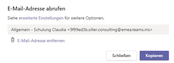 Microsoft Teams Mailadresse abrufen Microsoft Teams Mailadresse abrufen