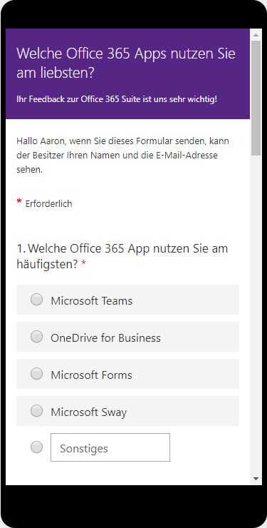 Microsoft Forms am mobilen Endgerät