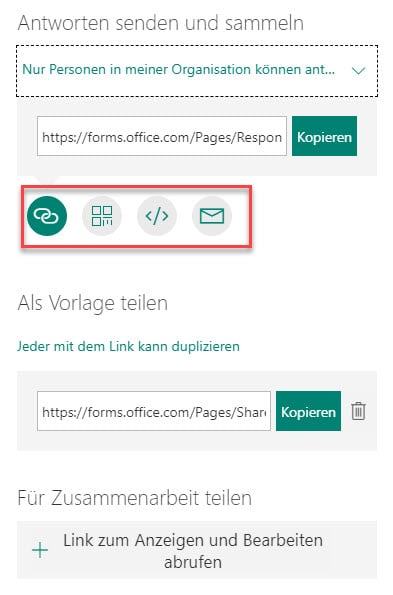 Teilen eines Formulars mit Microsoft Forms