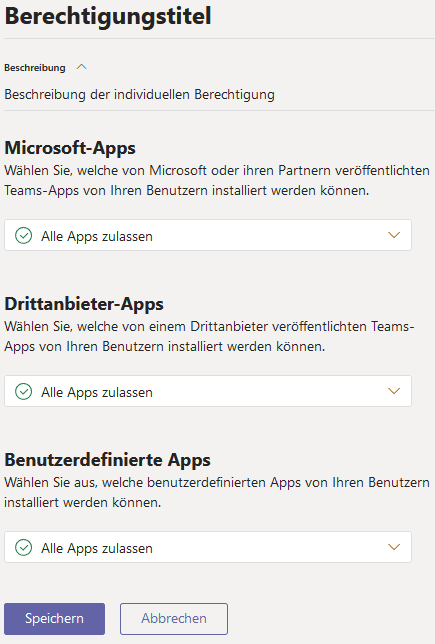 Apps-Teams-Optionen