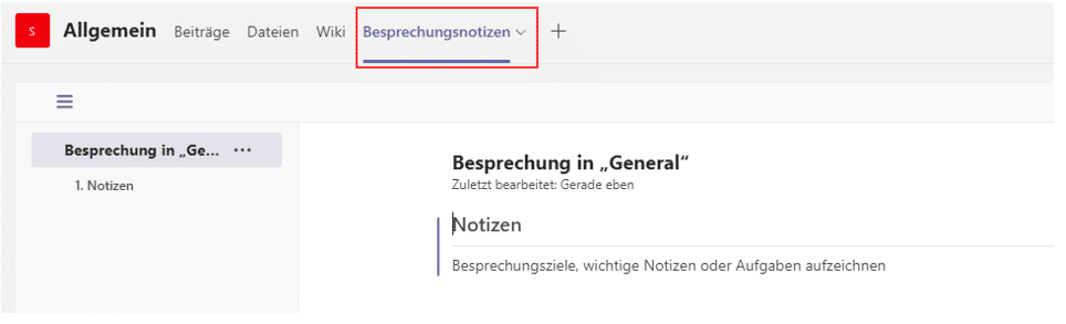 Besprechungsnotizen-Ansicht