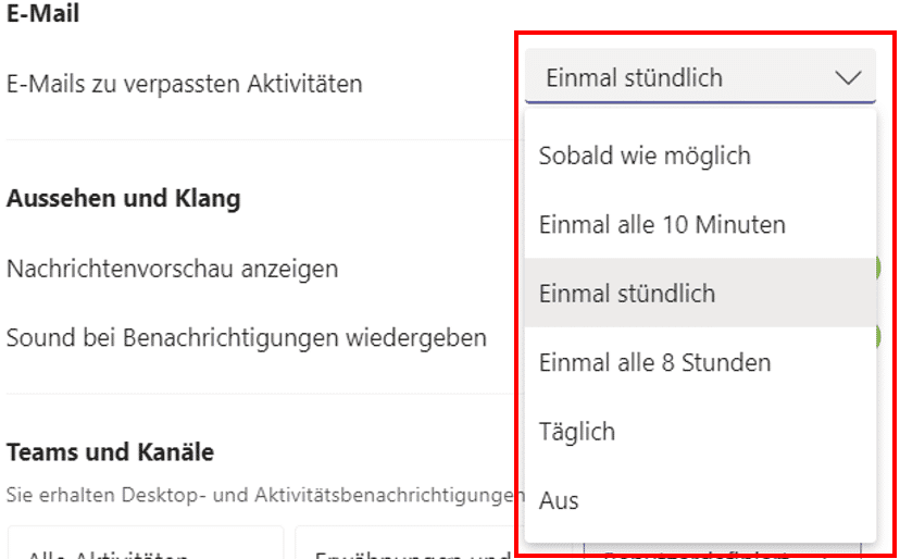 Microsoft Teams personalisieren E-Mail-Benachrichtigungen