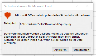 Excel-Warnmeldung