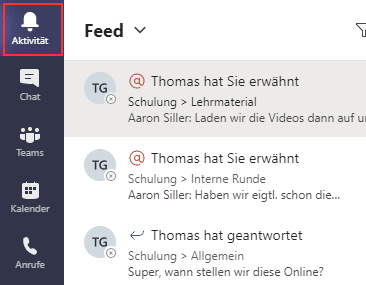 Microsoft Teams Videokonferenz Feed-Erwaehnung-Teams