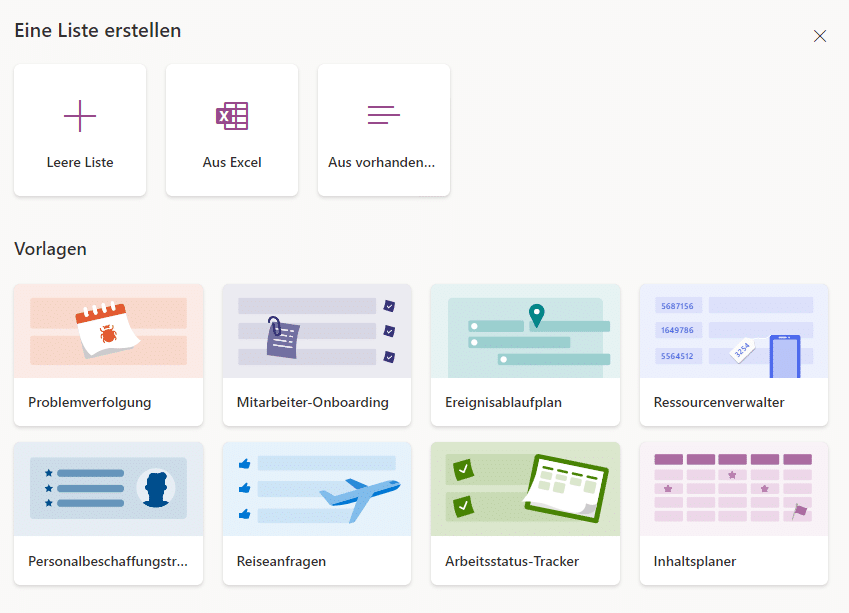 Microsoft-Lists-Vorlagen