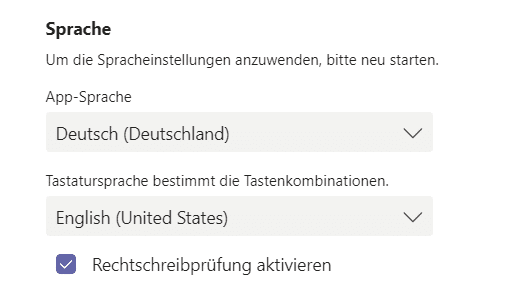 Microsoft Teams personalisieren Spracheinstellungen-Teams