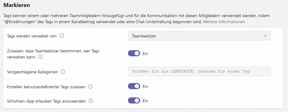 Tags-Markierung-Teams
