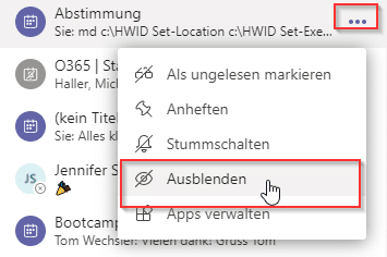 Microsoft Teams Nachrichten: Chats-ausblenden-Teams
