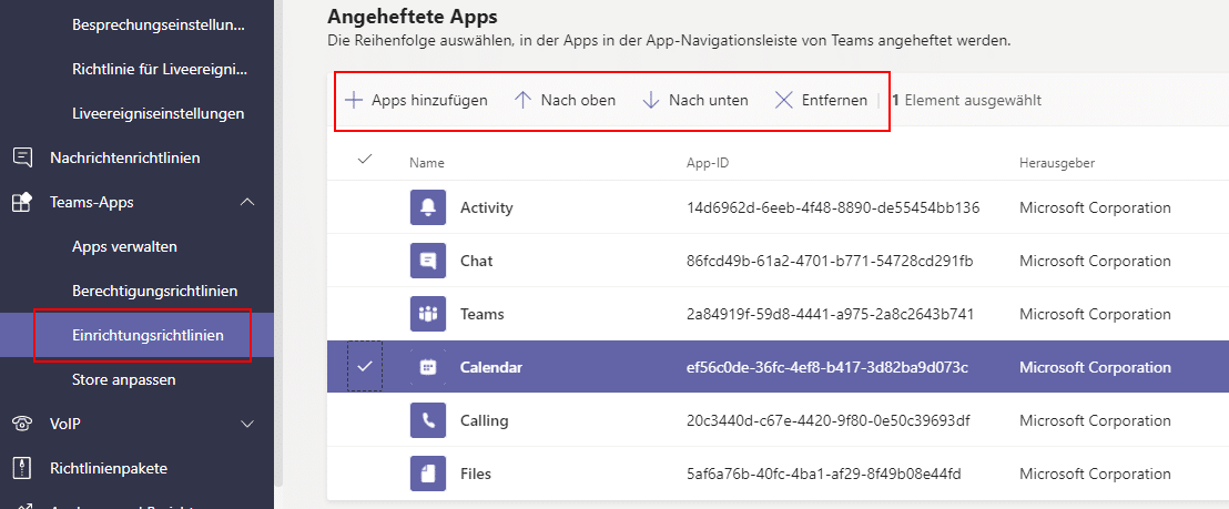 Microsoft Teams Kalender fehlt Einrichtungsrichtlinien-Teams