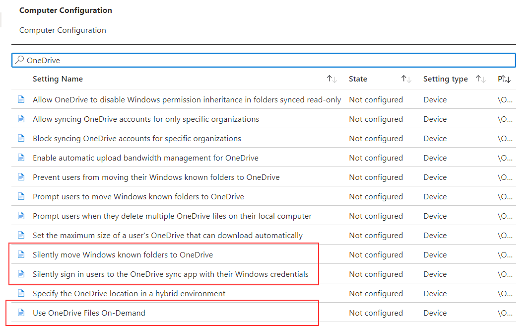 Microsoft Intune - Known Folder Move OneDrive-Intune-Einstellungen