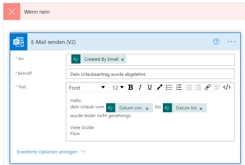 Ablehnung-E-Mail-Benachrichtigung