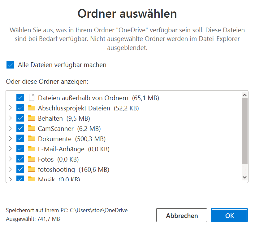 One-Drive-Order-für-Synchronisation-auswählen