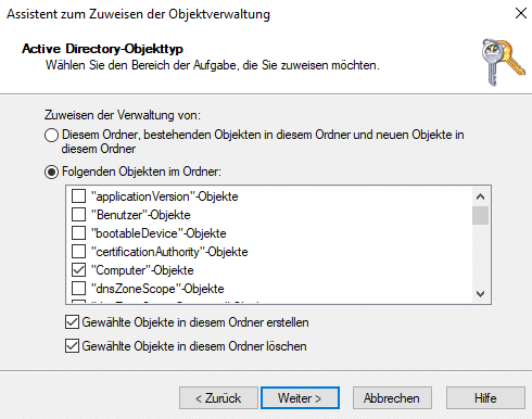 Einrichtung vom AutoPilot Hybrid Join Objektverwaltung-Berechtigungen