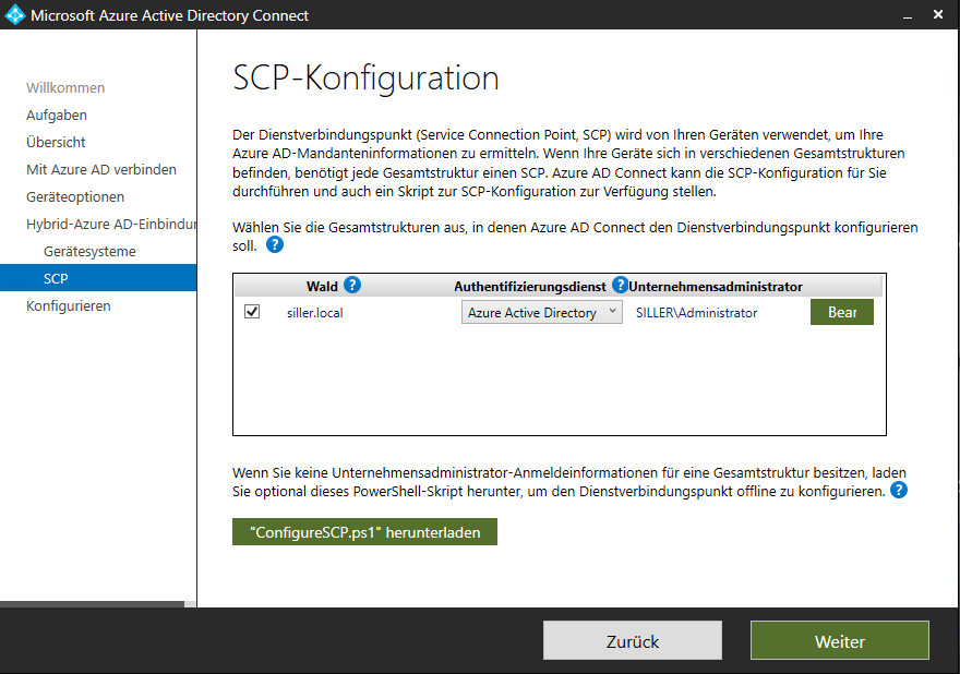 Einrichtung vom AutoPilot Hybrid Join SCP-Konfiguration-Intune