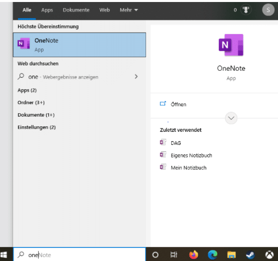 OneNote-über-das-Startmenü-öffnen