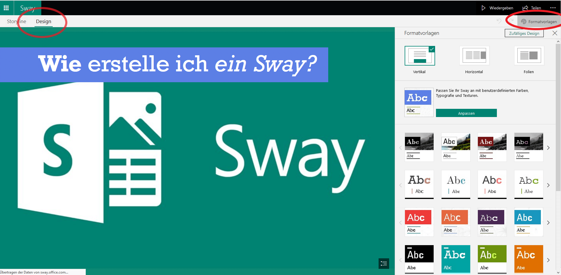 Design Menüpunkt in Microsoft Sway