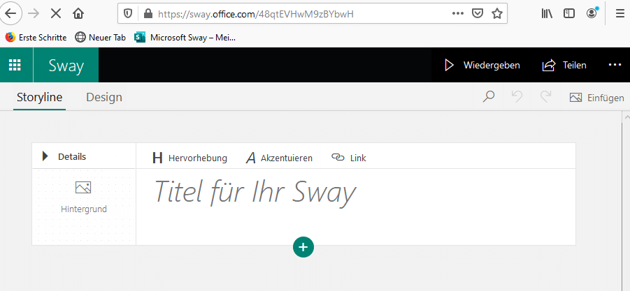 Erste Karte des Sways für die Eingabe des Titels oder der Überschrift