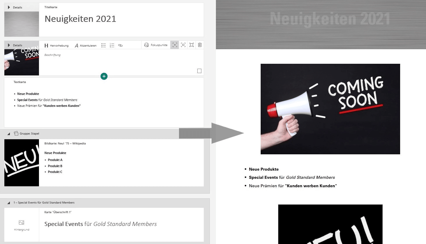 Transformation der Microsoft Sway Vorlage zu einem Newsletter