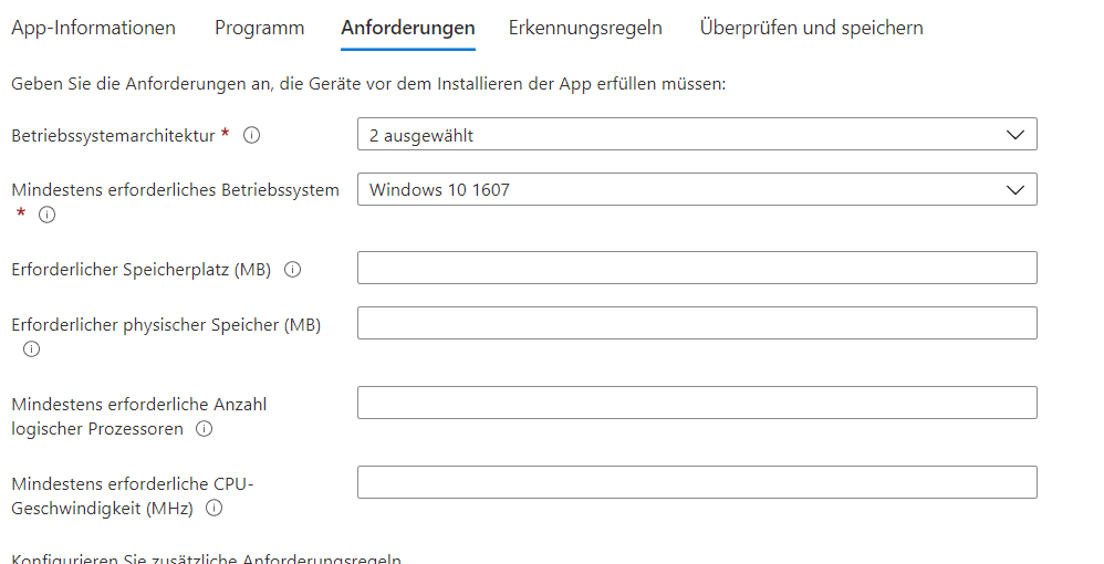 Intune Upload mit Client Bedingungen