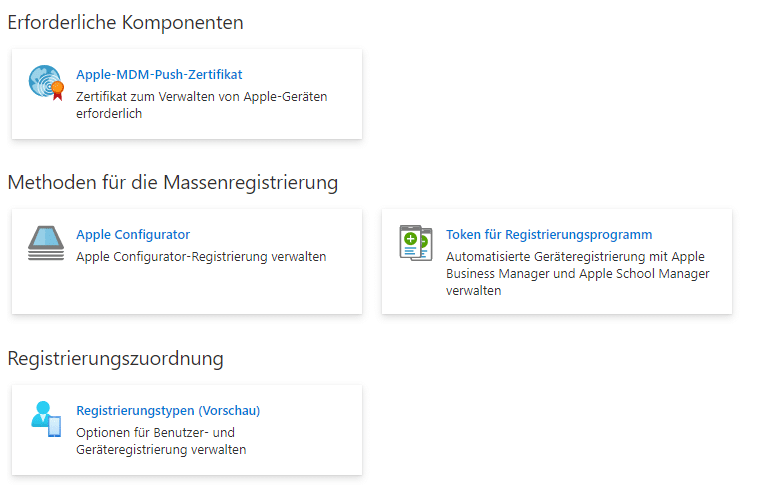 Registrierungsoptionen unter iOS im Intune