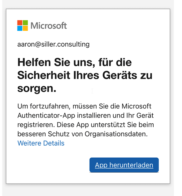 Meldung über die blockierte Öffnung der nativen Mail App