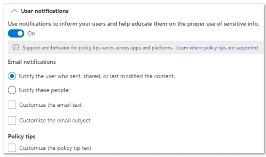 DLP-Endbenutzer Benachrichtigung Microsoft 365: Data Loss Prevention