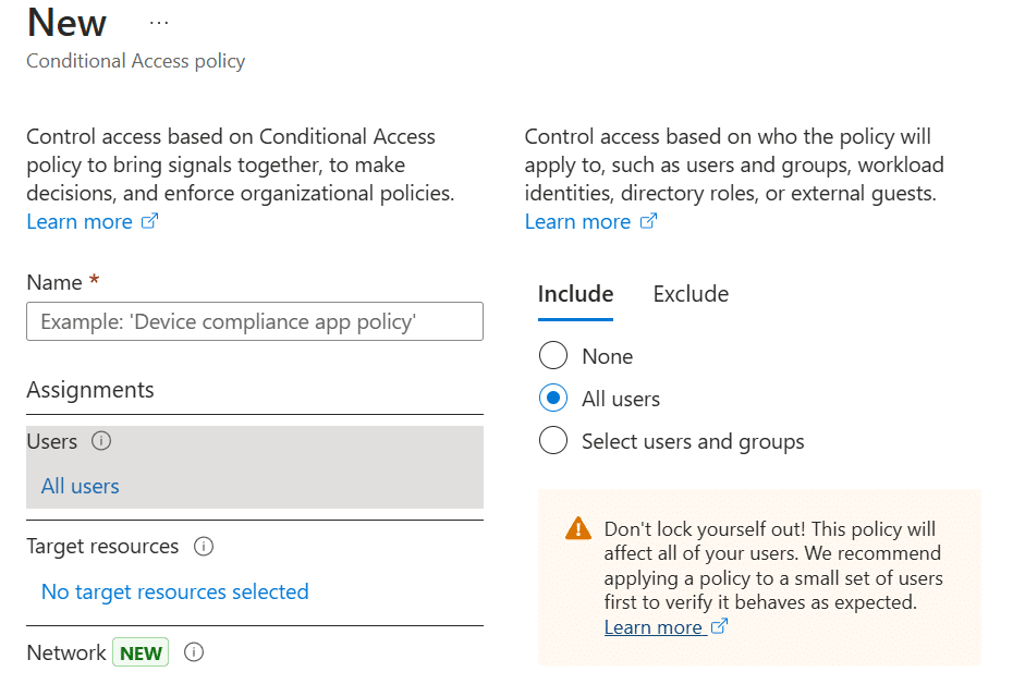 Microsoft MFA Bypass Create Policy