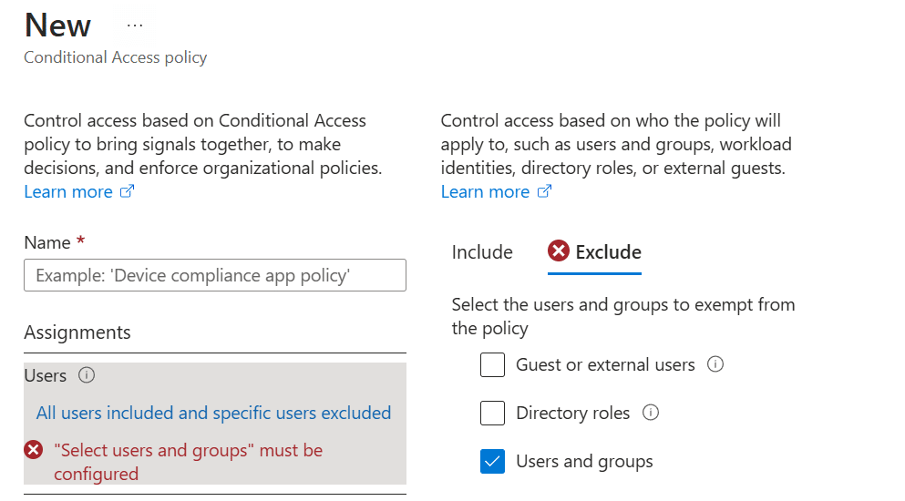 Microsoft MFA Bypass Create Policy Exclude Users