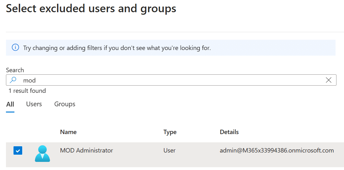 Microsoft MFA Bypass Create Policy Exclude Users