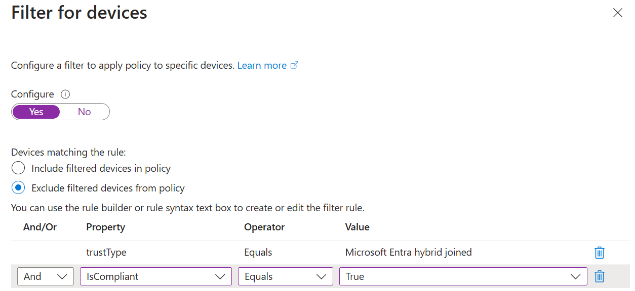 Microsoft MFA Bypass Create Policy Conditions Filter for devices Properties