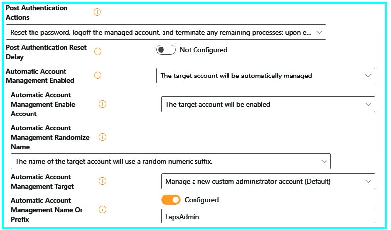 Windows LAPS Post Authentication Reset Delay Optionsauswahl zu Windows LAPS Post Authentication Reset Delay