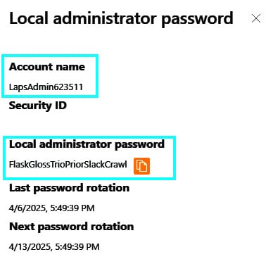 Windows LAPS local admin password Optionsauswahl zu Windows LAPS local admin password