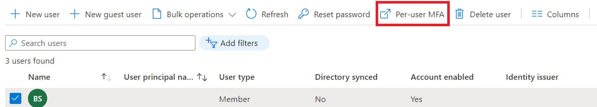 User-based settings for MFA