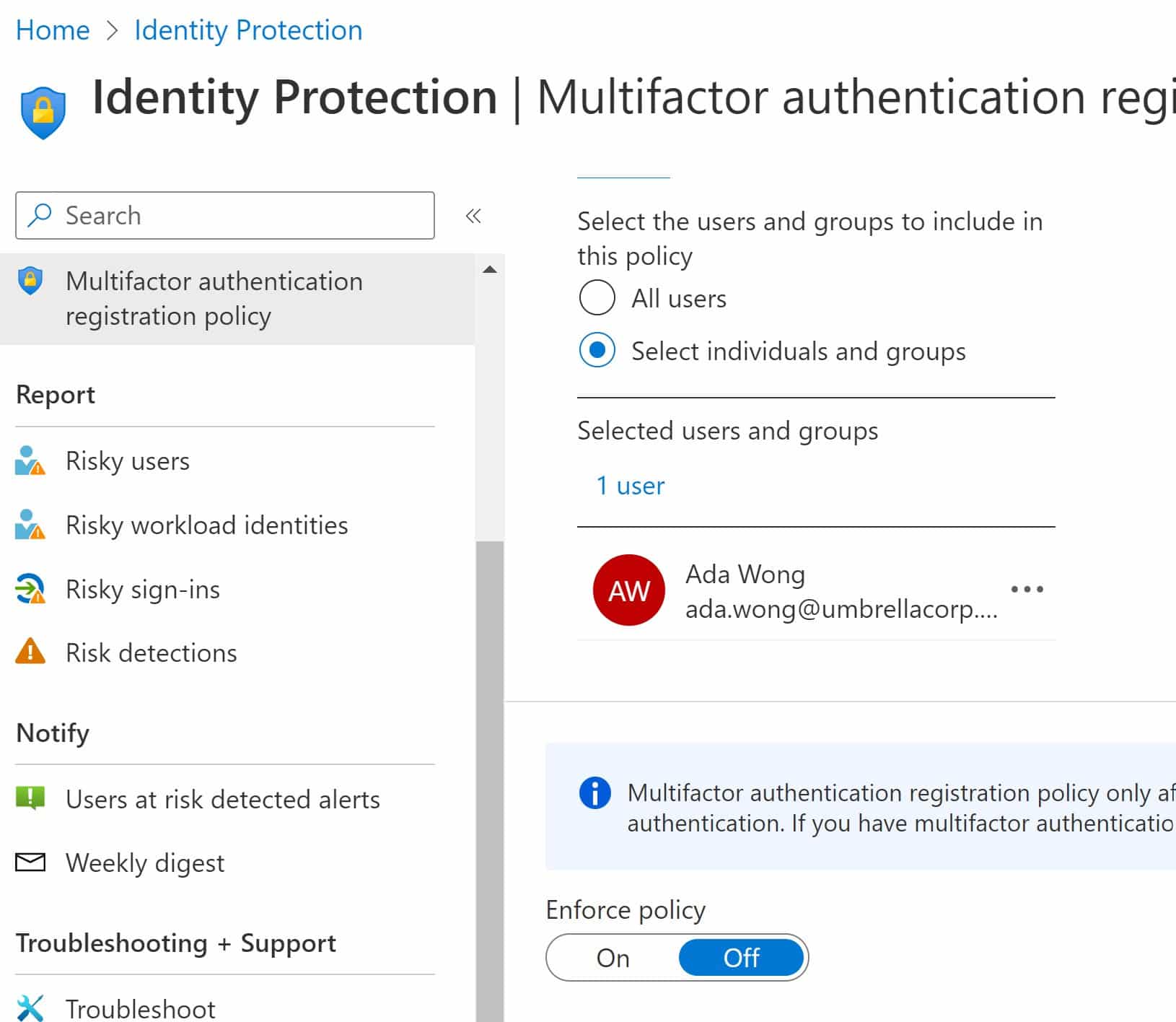 Identity Protection - Multifactor Authentication Registration Policy
