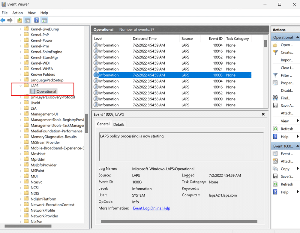 Event-Log-Screenshot zum Thema LAPS Migration