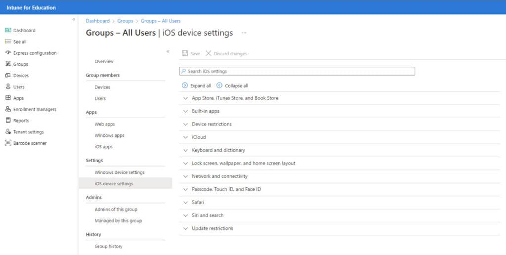 Screenshot iOS Updates Groups All Users