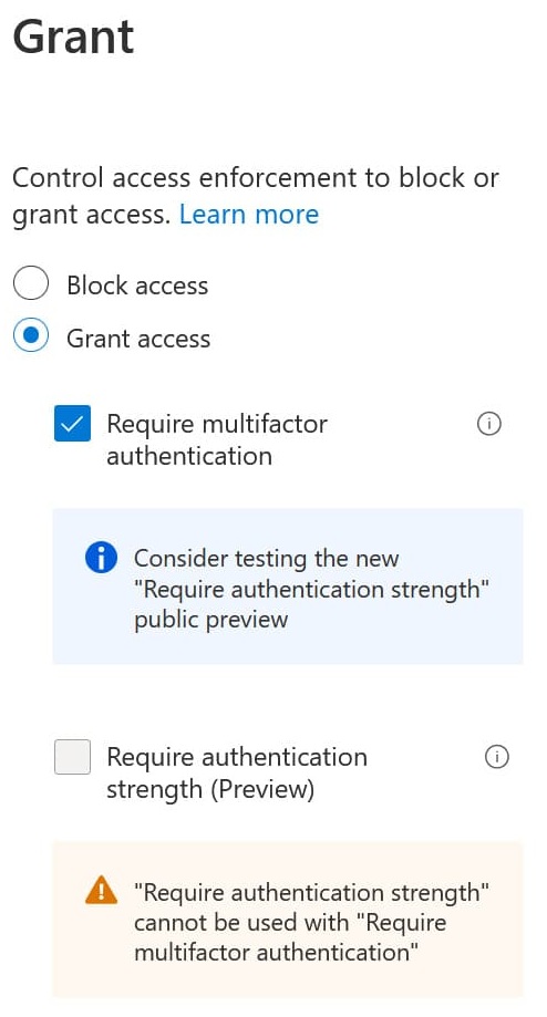 Screenshot zu Conditional Access Best Practices Grant Access