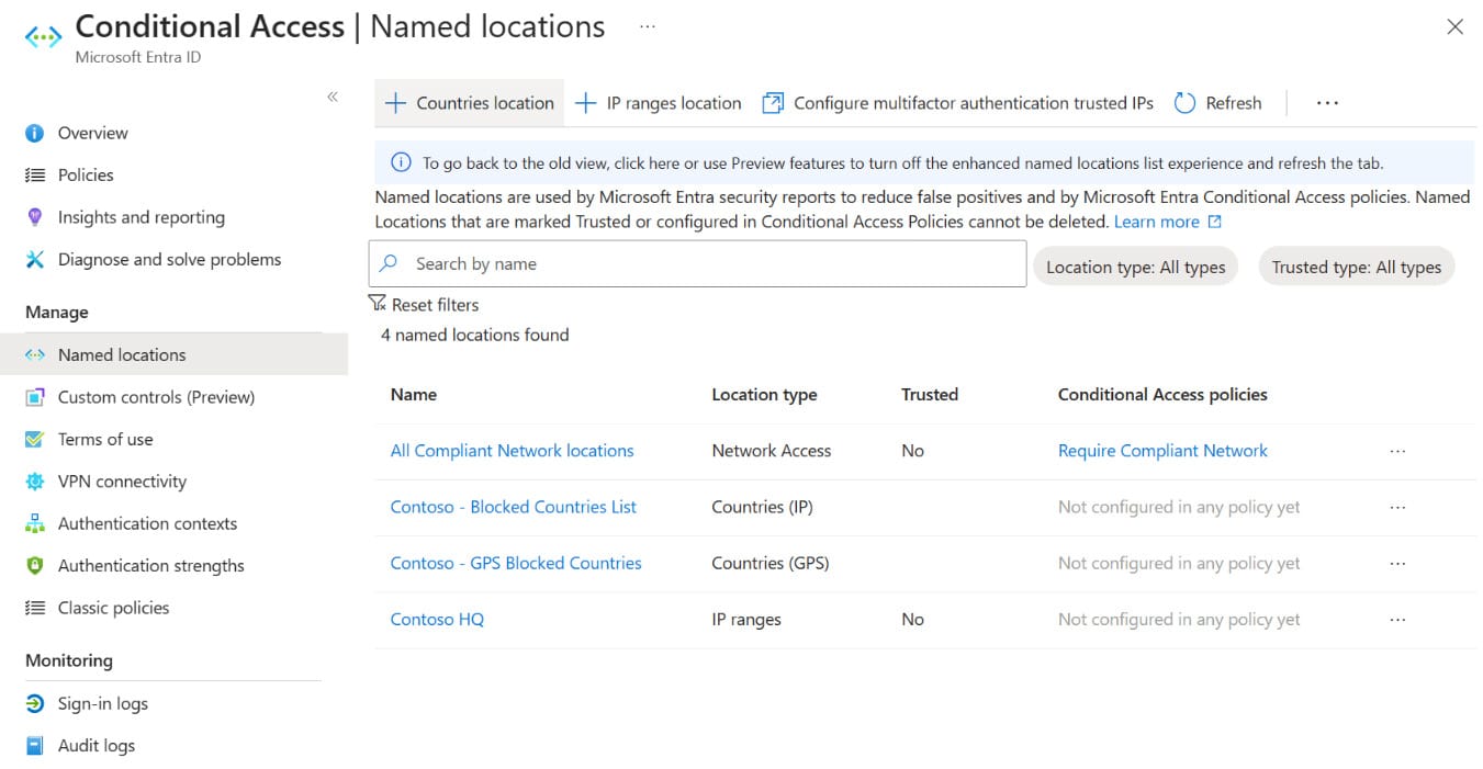 Screenshot zu Conditional Access Best Practices Named locations