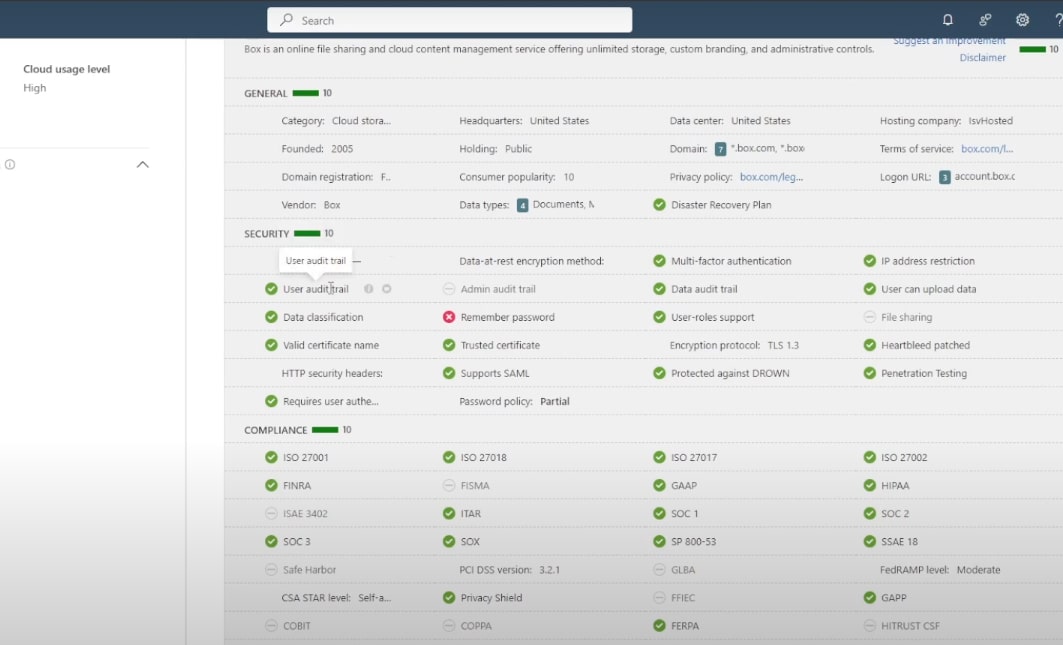 Screenshot zu Defender for Cloud Apps-Nutzungsmuster
