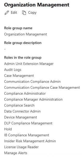Screenshot zu Microsoft Purview Berechtigungen Organisations-Management
