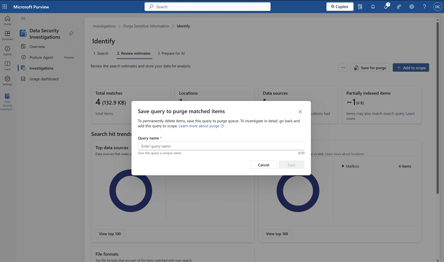 Data Security Investigations speichern Suchanfrage für Säuberung Data Security Investigations speichern Suchanfrage für Säuberung