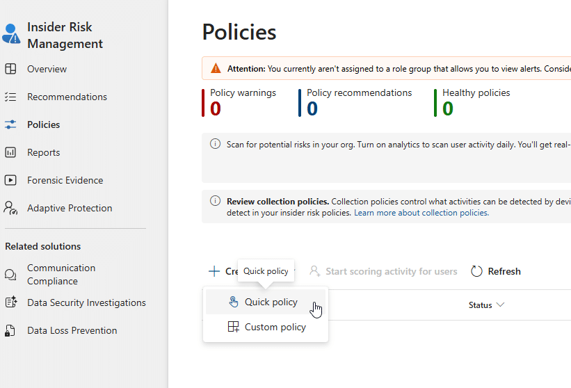 Insider-Risk-Management-Richtlinie Erstellung einer Insider Risk Management Richtlinie